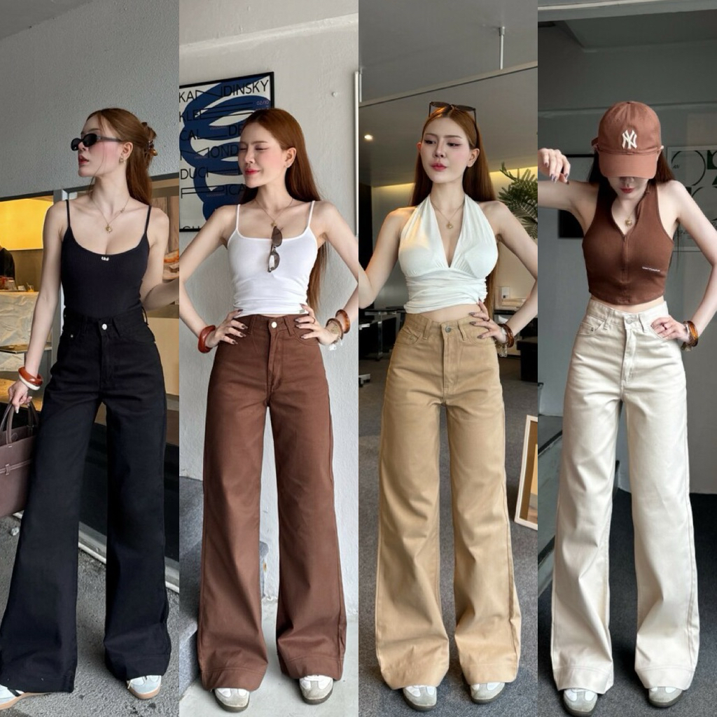 (💗ลด 100฿ ในวิดีโอ) YAM jeans | S-3XL✨ กางเกงเอวสูงทรงกระบอกปลายขาม้า #ycc9883 #ycc9884 #ycc9885 Dew