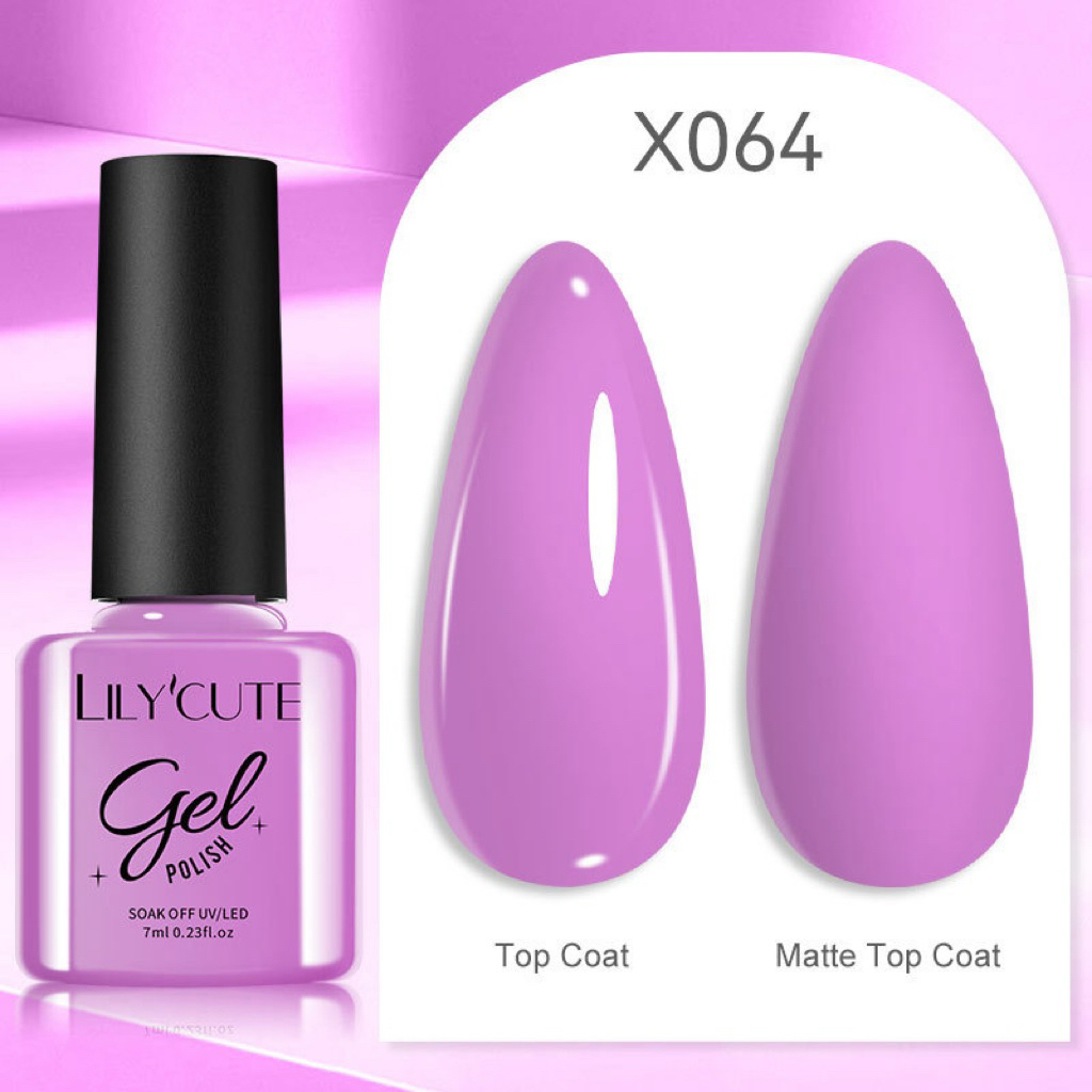 LILYCUTE Gel Polish X064 สีม่วงพาสเทล ทาง่าย สีชัด ติดทนนาน ใช้ได้ทั้ง Top Coat และ Matte Top Coat