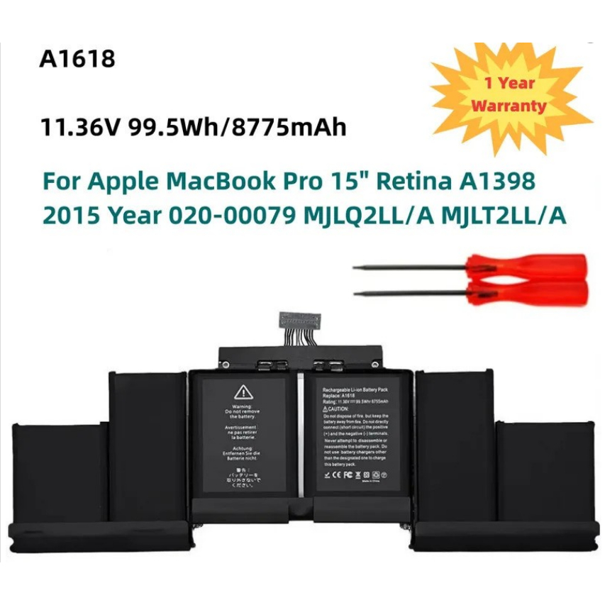 11.36V 99.5Wh A1618 Battery For Apple MacBook Pro 15" Retina A1398 2015 Year 020-00079 MJLQ2LL/A MJL