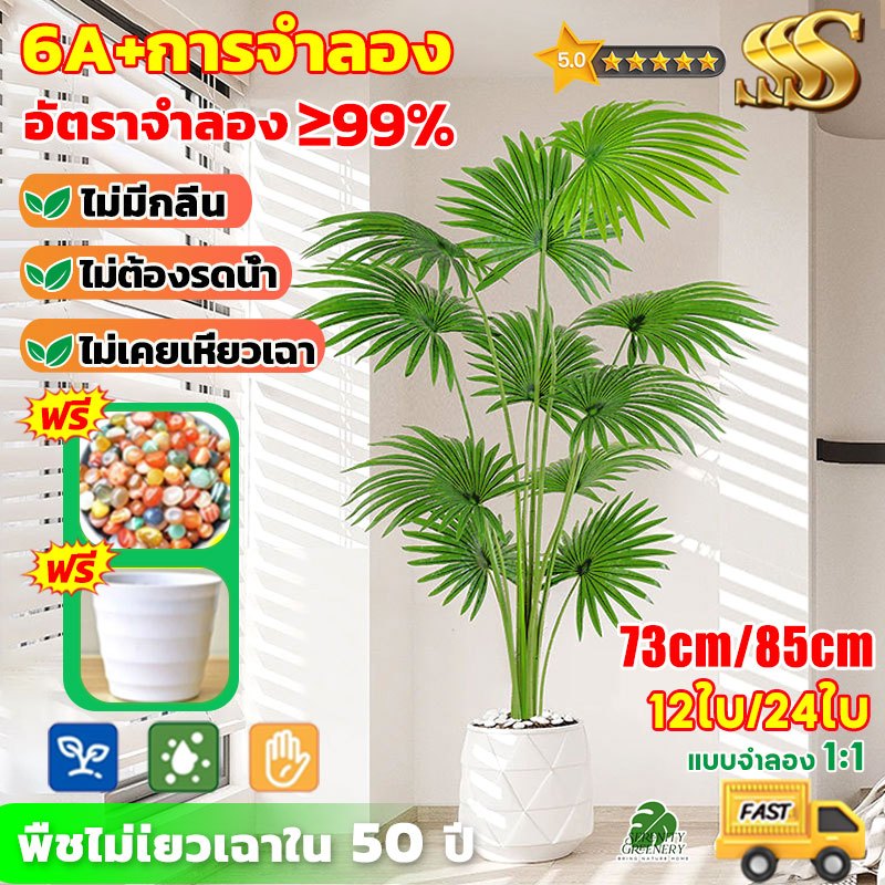 ☘️ความจำลอง 99%☘️ต้นไม้ปลอม ต้นไม้ประดิษฐ์ แถมฟรีหิน กระถาง กระถาง 73/85ซม 18/24ใบ ต้นไม้ปลอมตกแต่งบ้าน จัดส่ง 24 ชม