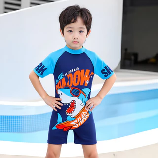 มาใหม่New2026 ชุดว่ายน้ำเด็กชายลายการ์ตูนแบบน่ารัก ชุดบอดี้สูทเด็กพร้อมหมวก Y08