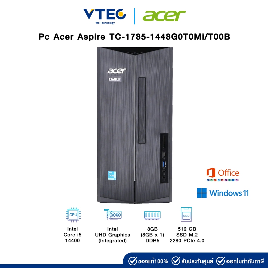 Pc Acer Aspire TC-1785-1448G0T0Mi/T00B | i5-14400 | 8GB DDR5 | 512GB M.2 | UHD Graphics | WiFi 6 | W