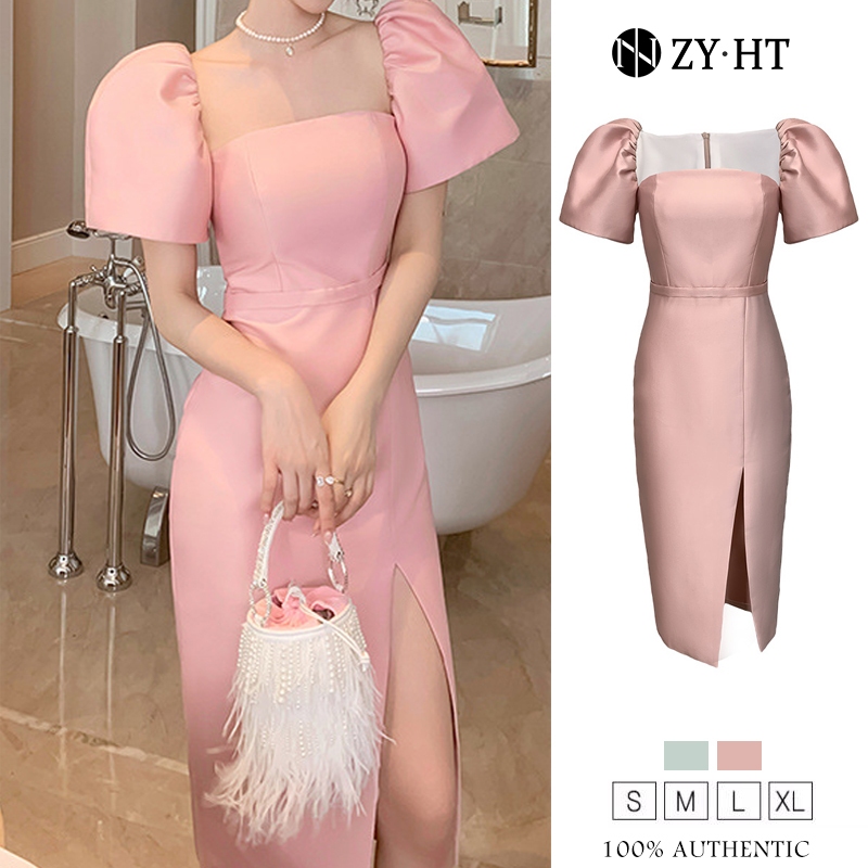 ZY·HT ชุดราตรี เดรสไปงานแต่ง เดรสออกงาน เดรสผู้หญิง เดรสสีชมพู สีเขียว สีขาว ผ้าสูท เดรสเซ็กซี่ เดรสเกาหลี 4891