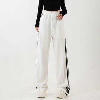Hotgirl พร้อมส่งจากกทม y2k กางเกงสีขาว กางเกงผู้หญิงแฟชั่นย้อนยุคอเมริกัน ทรงหลวมลำลอง