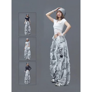[Summer quick-drying fabric, dance camouflage pants]กางเกงขากว้างลายพรางลำลองสำหรับผู้หญิงสไตล์เกาหลี