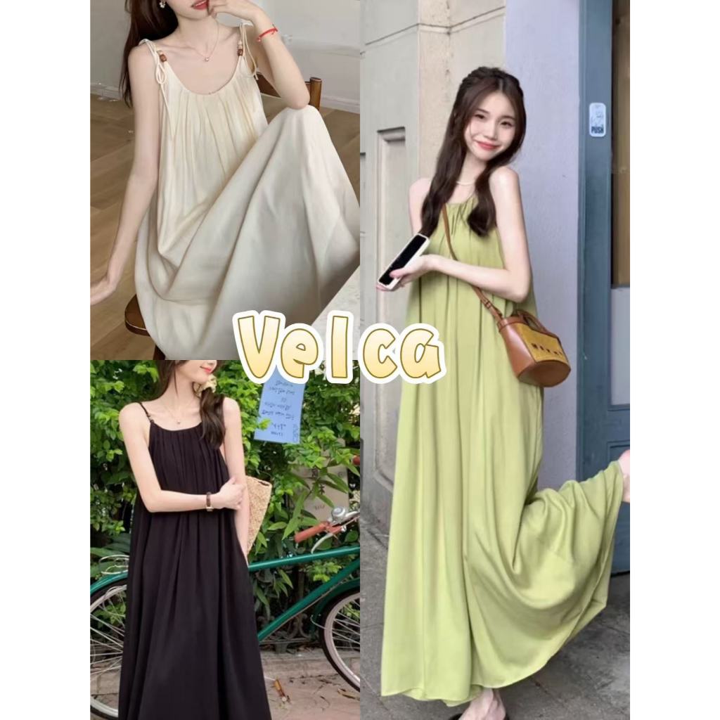 ส่งไวจากไทย🌷ชุดเที่ยวทะเล เดรสแขนกุด ชุดเดรสยาว เดรสแขนกุด เดรสคอกลม Velca