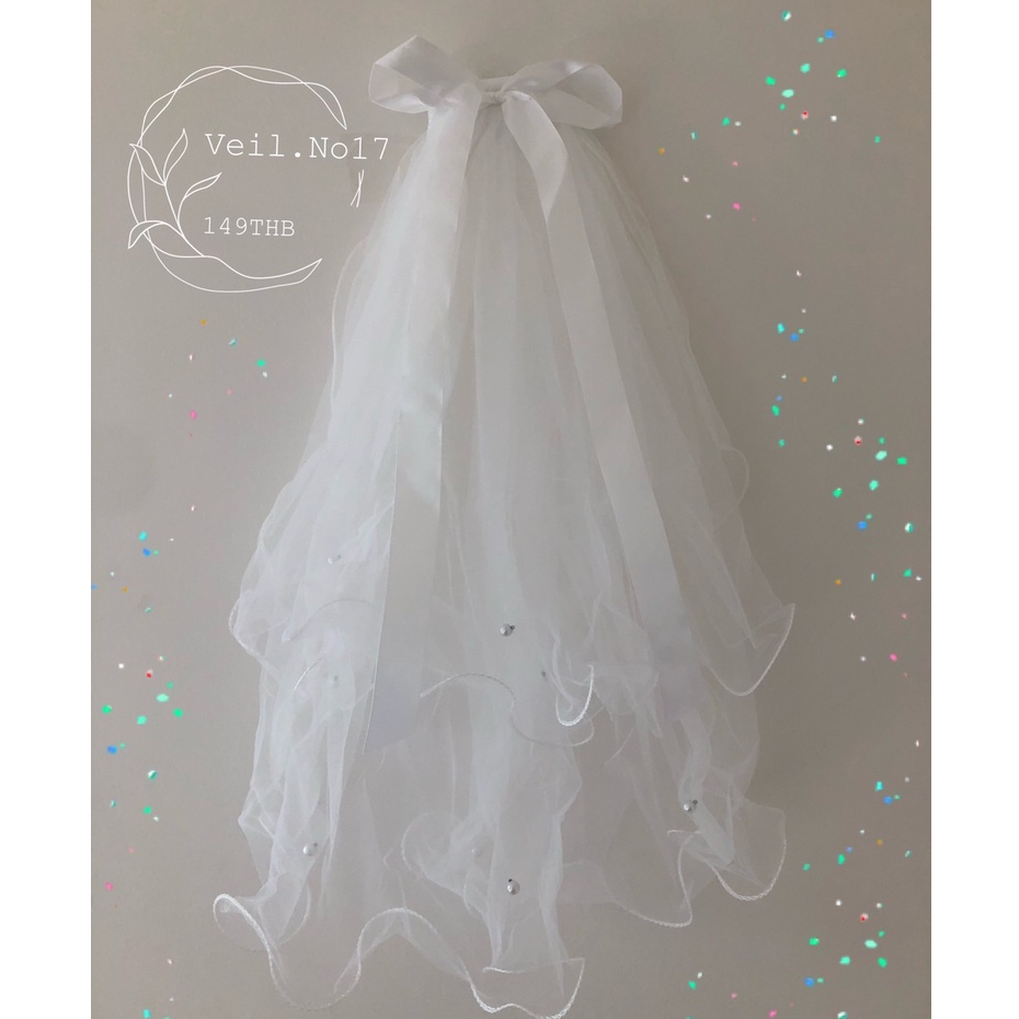 VEIL.แบบชั้นเวลประดับริบบิ้นมีมุกเพิ่มความน่ารัก พร้อมส่ง🇹🇭