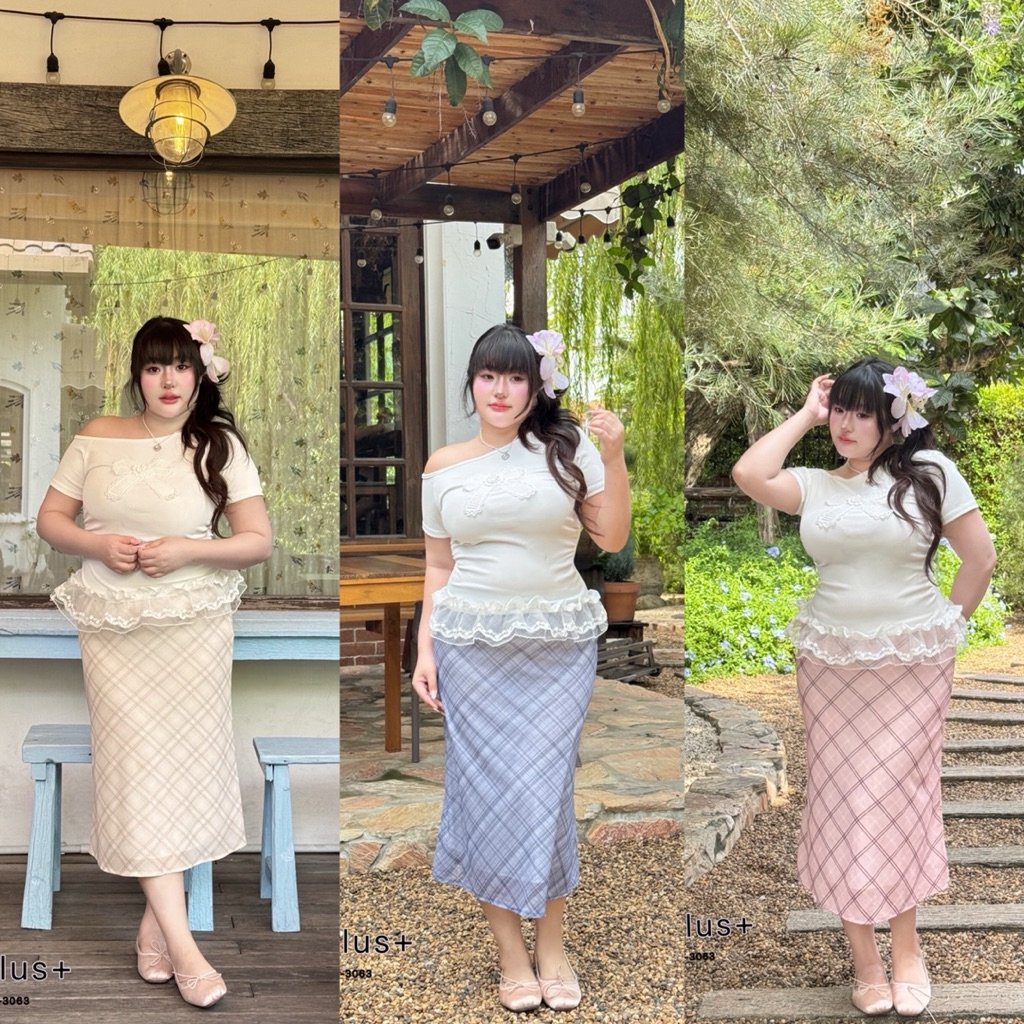 (WR) กระโปรงยาว ลายสก็อต สีอ่อนๆหวานละมุน พรางหุ่นได้ดี น่ารักมากๆ เสื้อผ้าสาวอวบอ้วน พลัสไซส์ ไซส์ใหญ่