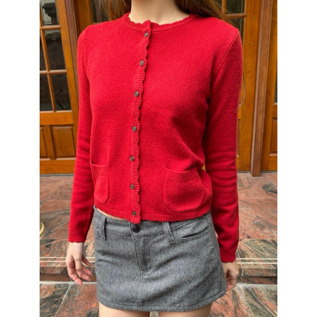 (พร้อมส่ง) BrandyMelville Zoe Cardigan (สีแดง) เสื้อคาร์ดิแกน เสื้อแขนยาว ของแท้จากช็อป