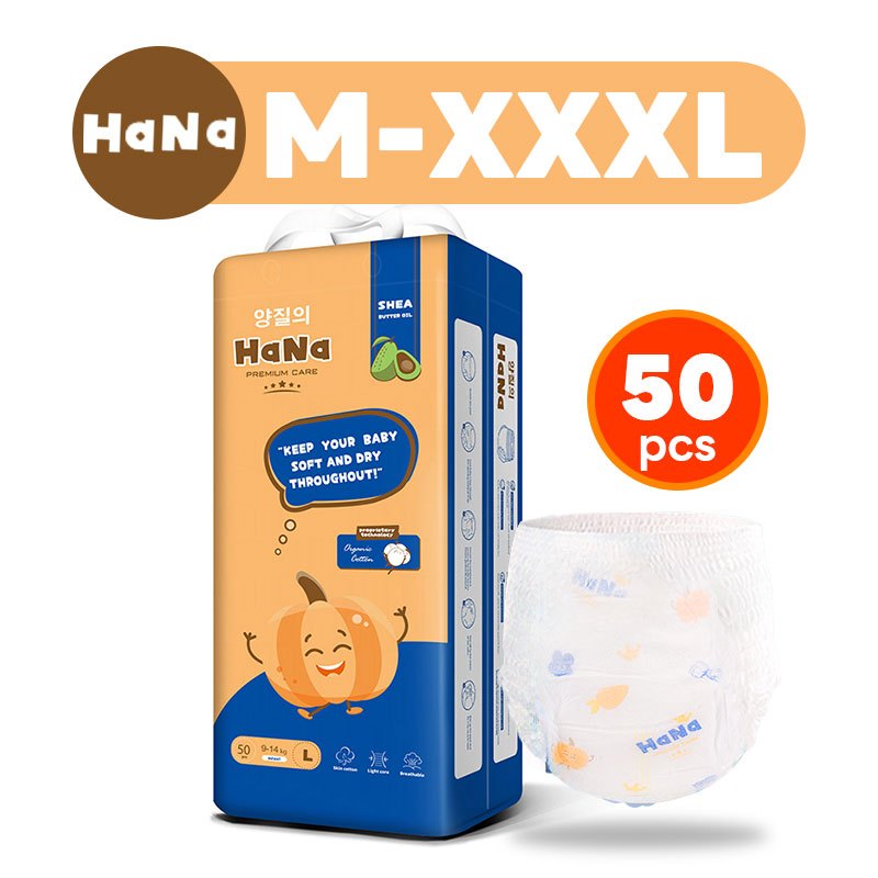 HaNa กางเกงผ้าอ้อมเด็ก ผ้าอ้อมเด็ก NB-XXXL 50pcs/1 pack BABY DIAPERS PANTS