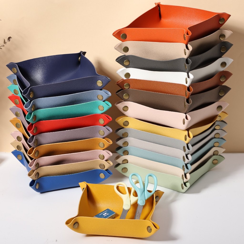 Nordic INS LEATHER BOX DESKTOP LEATHOR TRAY ถาดหนัง PU เครื่องประดับเครื่องสำอางคีย์กล่องเก็บกุญแจ