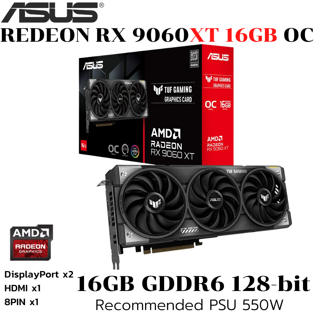 VGA (การ์ดแสดงผล) ASUS TUF GAMING RADEON RX 9060 XT 16GB GDDR6 OC EDITION