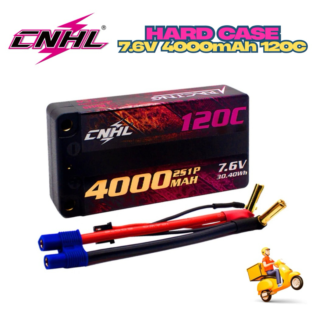 ⭐️CNHL 2S 7.6V 4000mAh 120C HV เคสแข็ง ก้อนสั้น-บาง ปลั๊ก5mm- EC3 (สำหรับรถดริฟ)⚡️