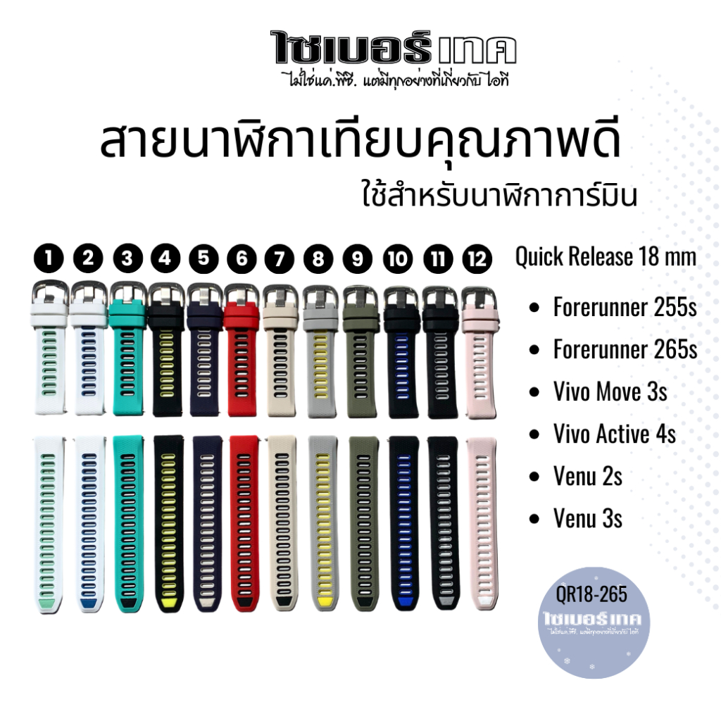 สายนาฬิกาเทียบ QR-18 mm. #265s for Forerunner 255s, 265s ,Venu 2s/3s / Vivoactive 4s