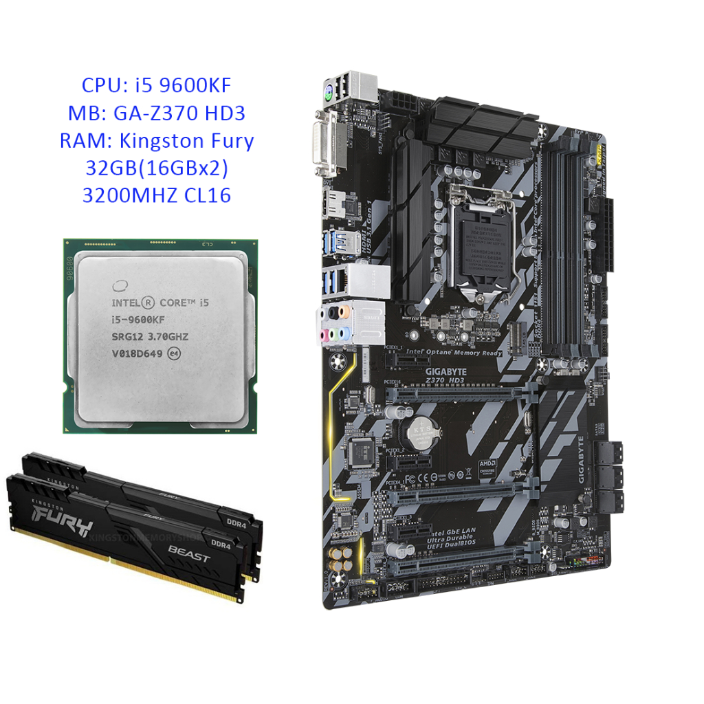 Comset Intel Core i5 9600KF + Gigabyte Z390 UD + Kingston/Corsair DDR4 RAM 32GB(16GBx2) 3200MHZ CL16