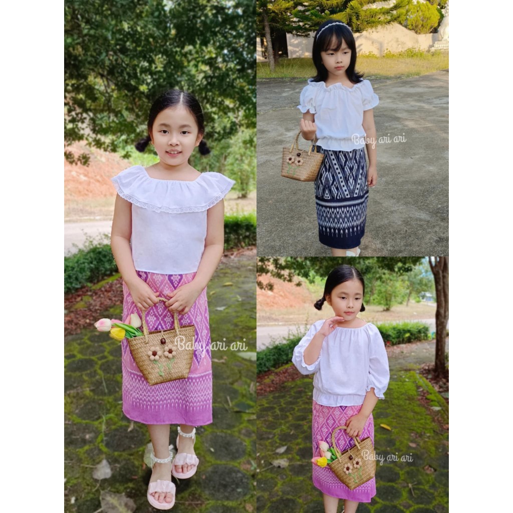 ชุดไทยเด็กผู้หญิง ผ้าฝ้ายฟอกนุ่ม