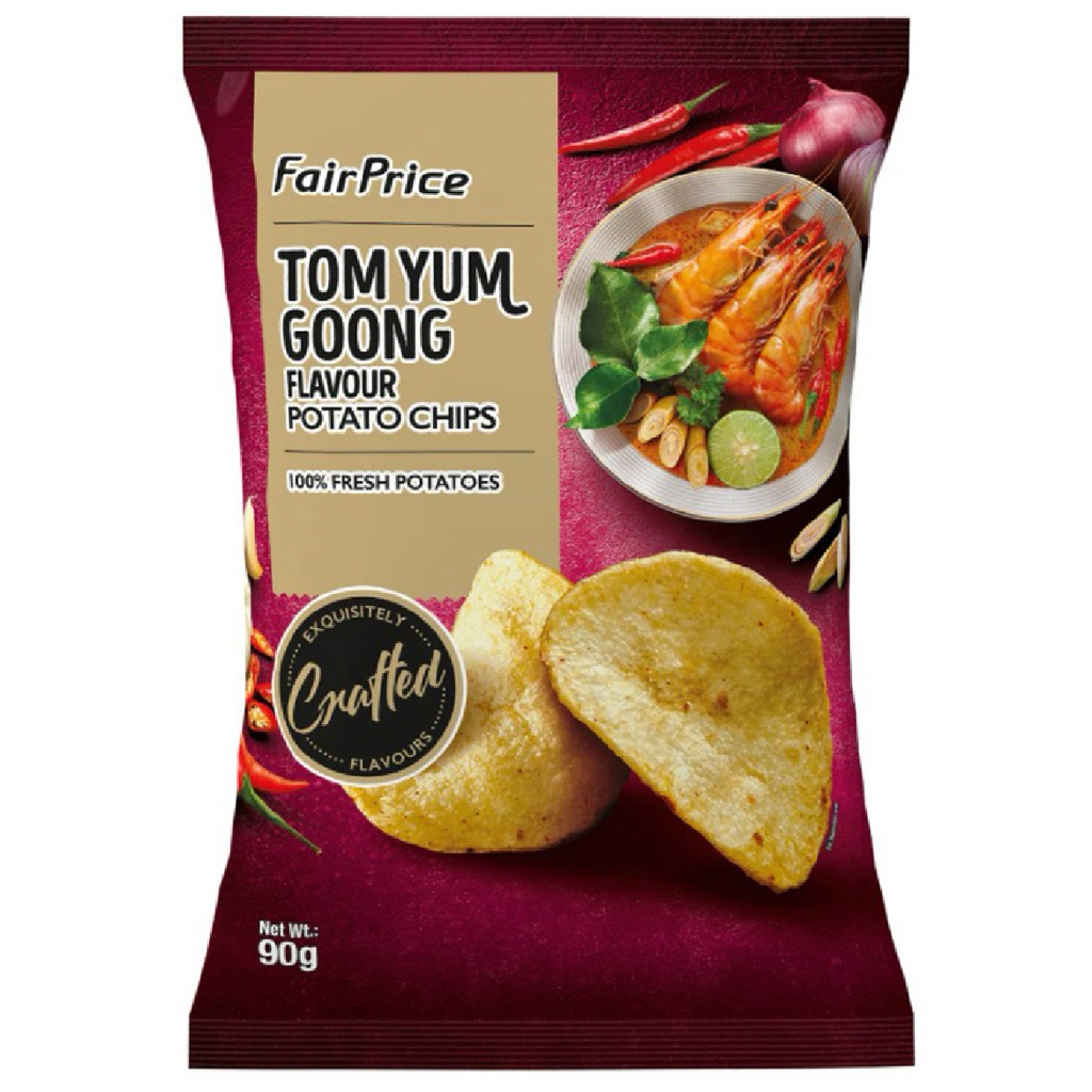 Fairprice Tom Yum Koong/Roasted Corn/Hot Chili Pepper/Black Garlic Ramen/Sambal Balado Flavor Potato Chips90g.