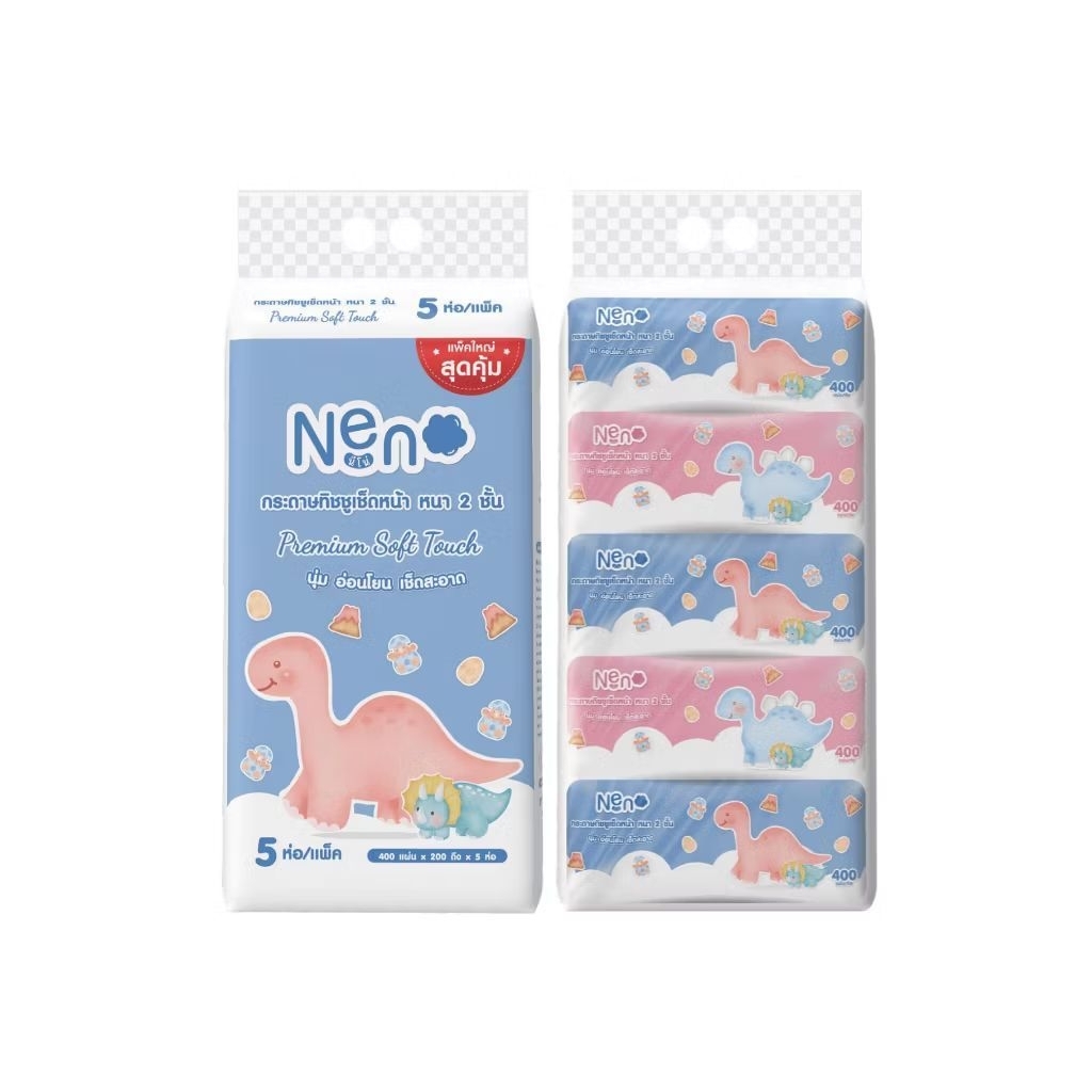 (1หิ้ว)ทิชชู่ Neno ไดโนเสาร์ กระดาษหนา2ชั้น เช็ดผิวหน้าและผิวกายได้ ผลิตจากเยื่อบริสุทธิ์