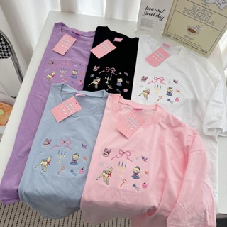 S358 เสื้อยืด oversize ผ้าคอตตอน ปัก เจ้าหญิง