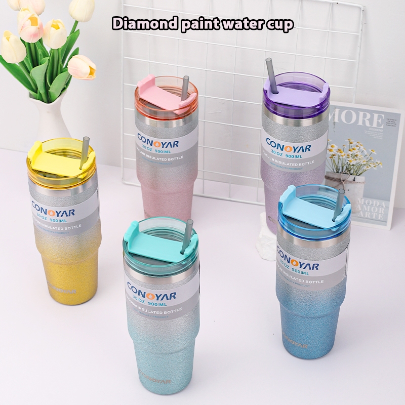 CONOYAR แก้วเก็บความเย็น แก้วน้ำ รุ่นกลิตเตอร์ สแตนเลสแท้ 30ออนซ์ 900ML รับประกันไอน้ำไม่เกาะแก้ว สีทูโทนกากเพชร T01291