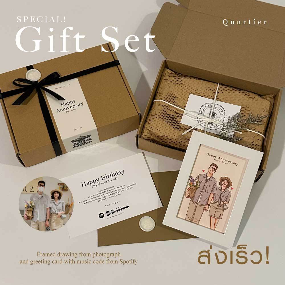เซ็ตของขวัญภาพวาดจากรูปถ่ายพร้อมกรอบรูปและกล่องของขวัญ 🎁🎠