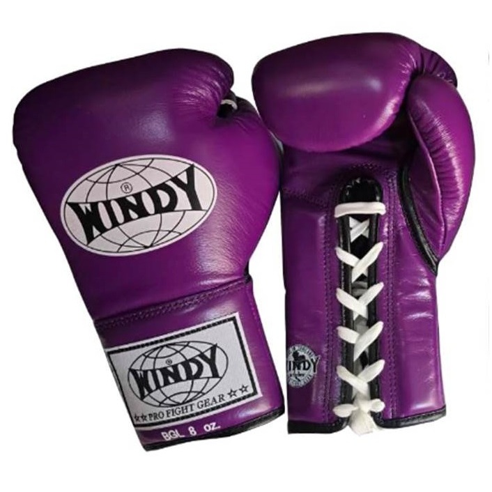 Windy Lace up Gloves (10,12,14,16 oz ฺ) Purple Genuine Leather MuayThai MMA K1นวมเชือก สีม่วง ชกมวยไทย วินดี้สปอร์ต