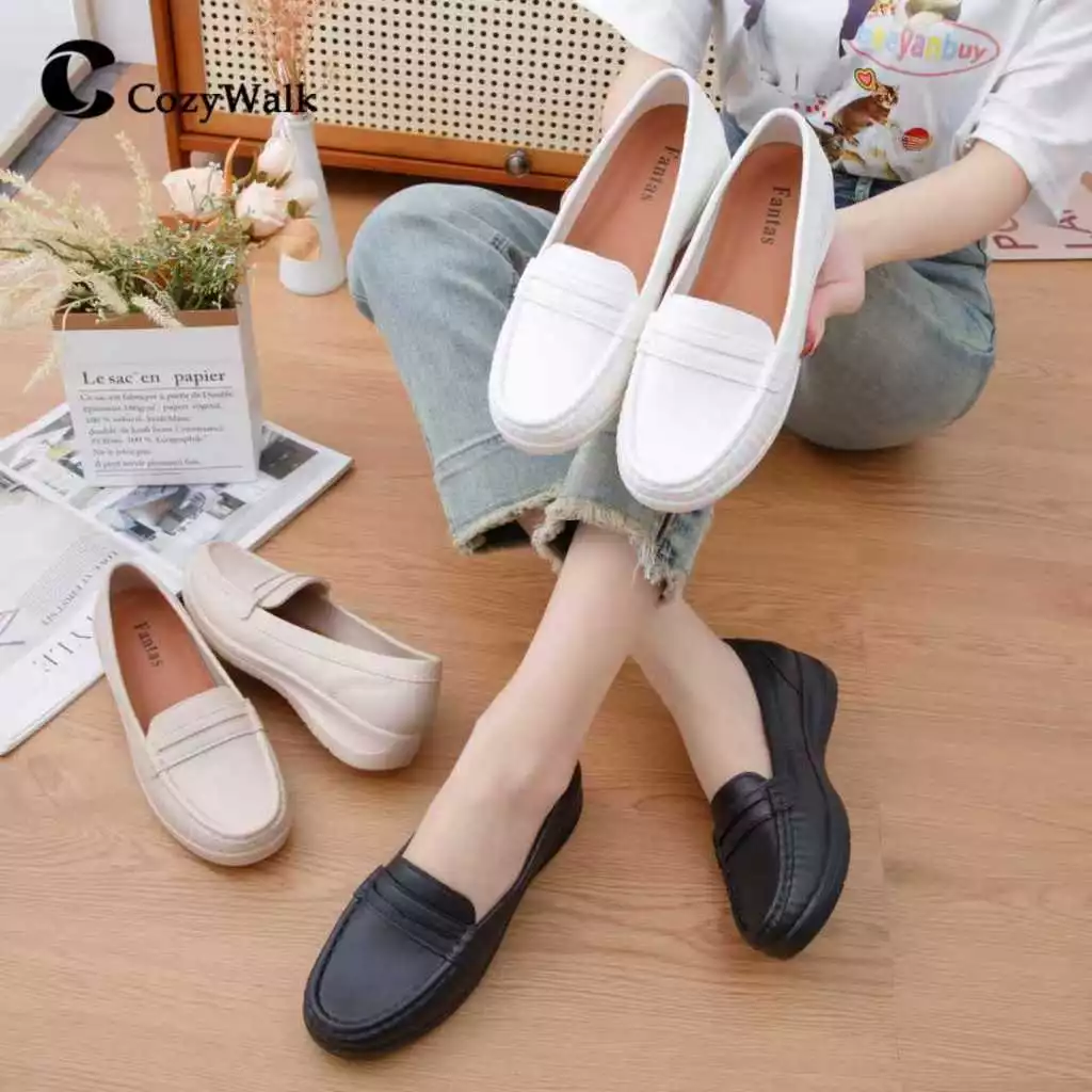 CozyWalk รองเท้าคัชชูผู้หญิง 👠 แบบสวม หนังนิ่ม พื้นนุ่ม เดินสบาย สไตล์มินิมอล มี 3 สี