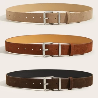 มีส่งด่วน เข็มขัดหนังกลับ Suede belt(G22)หัวเข็มขัดสีทอง สีเงิน เข็มขัดแฟชั่นเกาหลี เครื่องประดับแฟชั่น Unisex