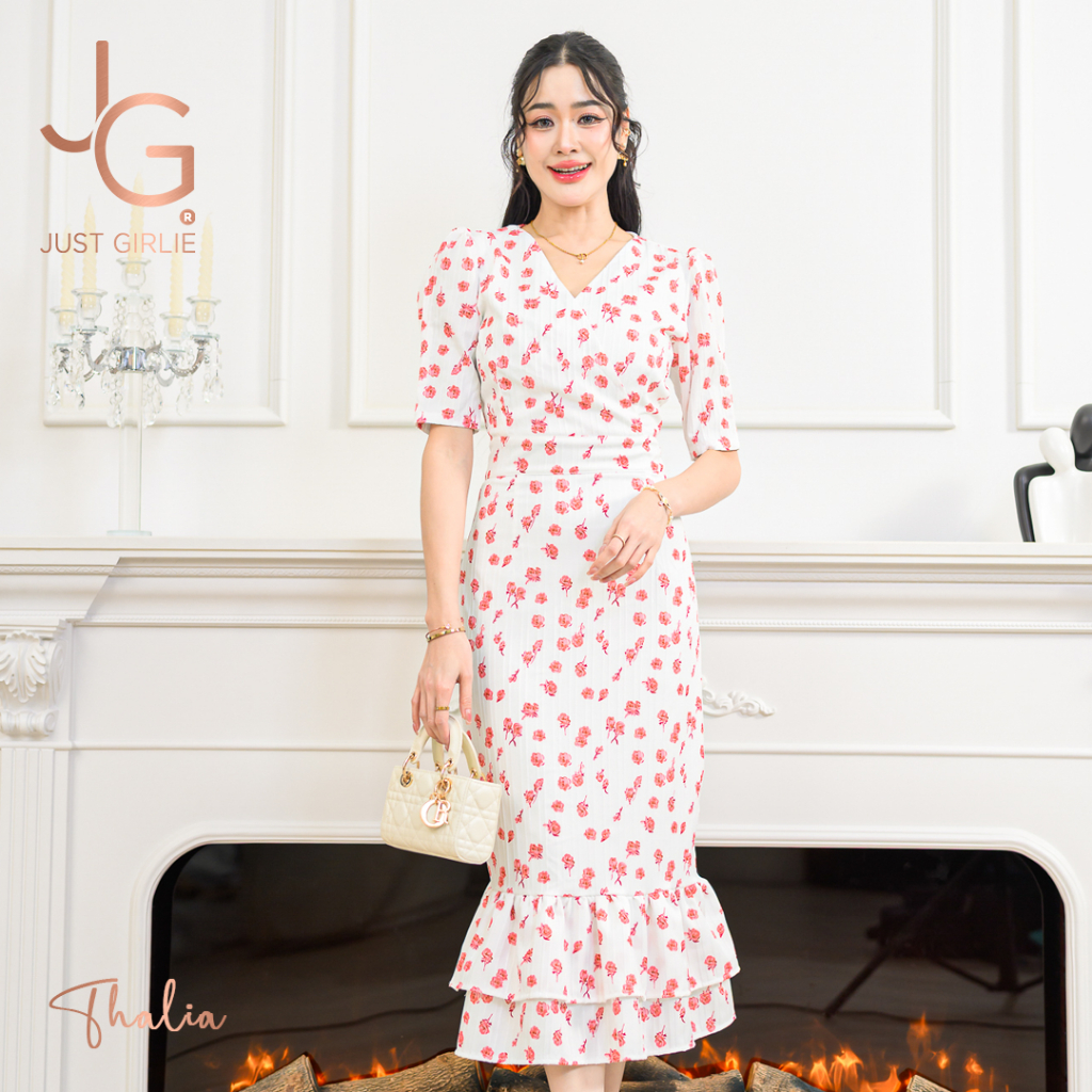 🌷Dress Thalia🌷เดรสผ้าลายดอก ดีไซน์อกไขว้หน้า ผ้าสวยใส่สบาย ใส่เที่ยวคาเฟ่ หรือใส่ออกงาน ราคาถูก เสื้อผ้าผู้หญิง S M L XL