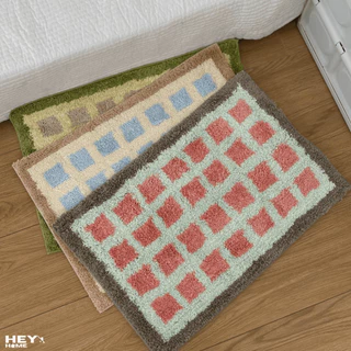 Heyhome พรมแต่งบ้าน พรมลายตาราง Grid Pastel ผ้าทอขนนุ่มฟู หนาแน่น ขนาด 40*60 cm.