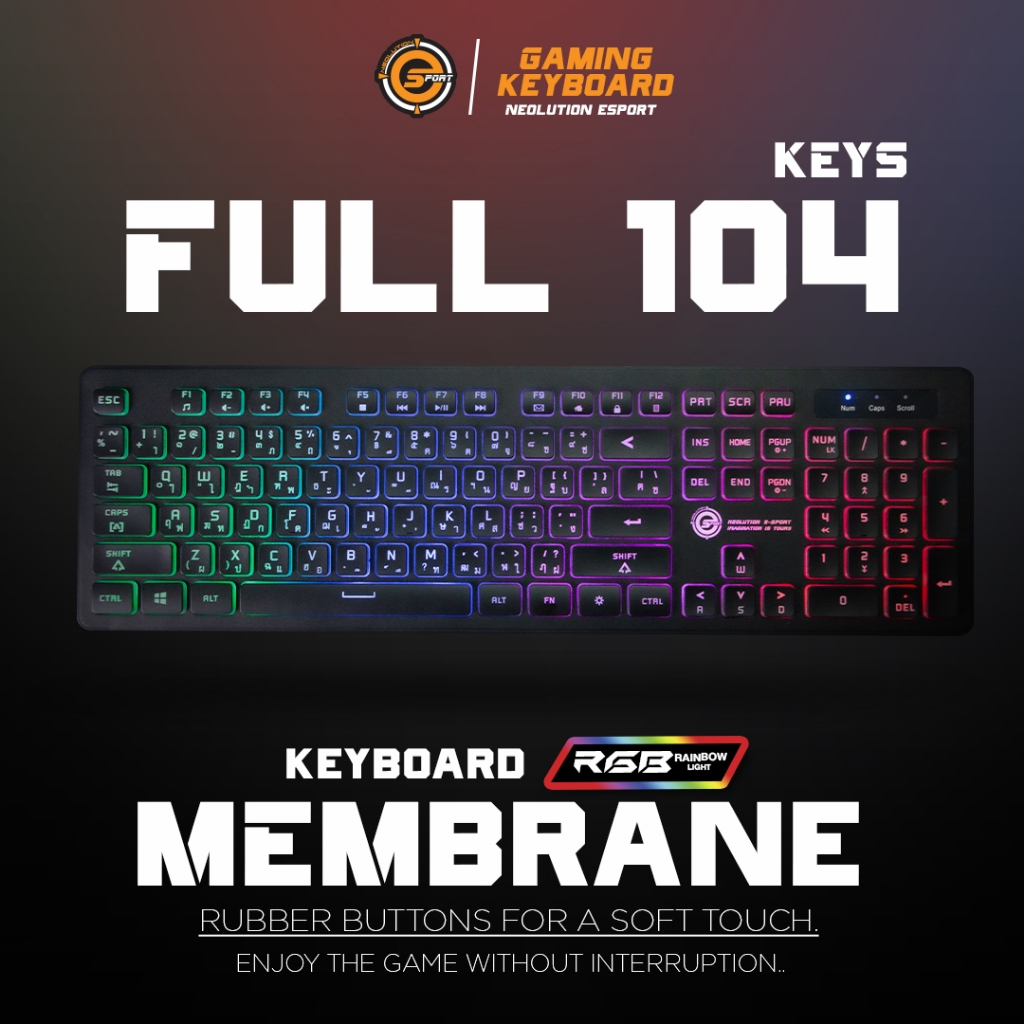 คีย์บอร์ดเล่นเกม Gaming Keyboard ไฟ LED Rainbow color Neolution E-Sport AGIS
