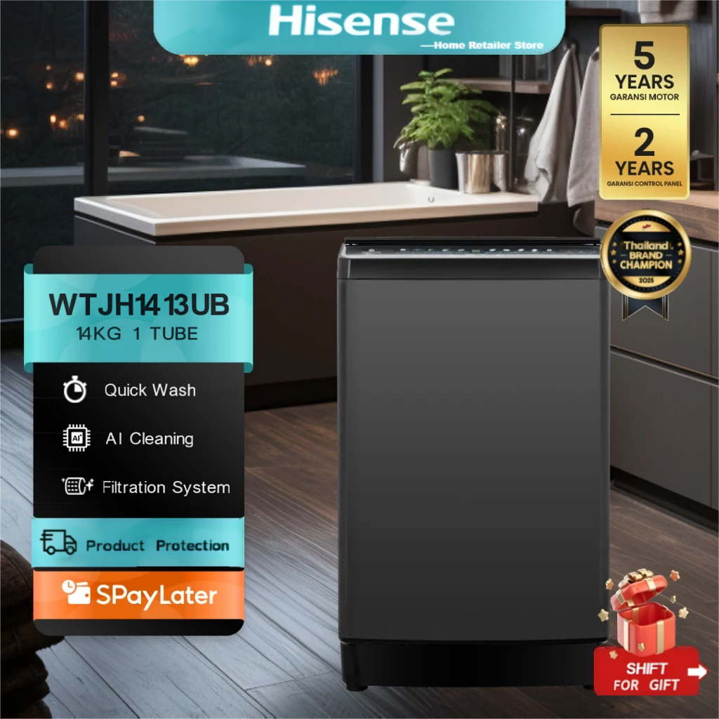 Hisense เครื่องซักผ้า เครื่องซักผ้าฝาบน สีเทา รุ่น WTJH1313UB/WTJH1413UB ความจุ 13/14 กก.