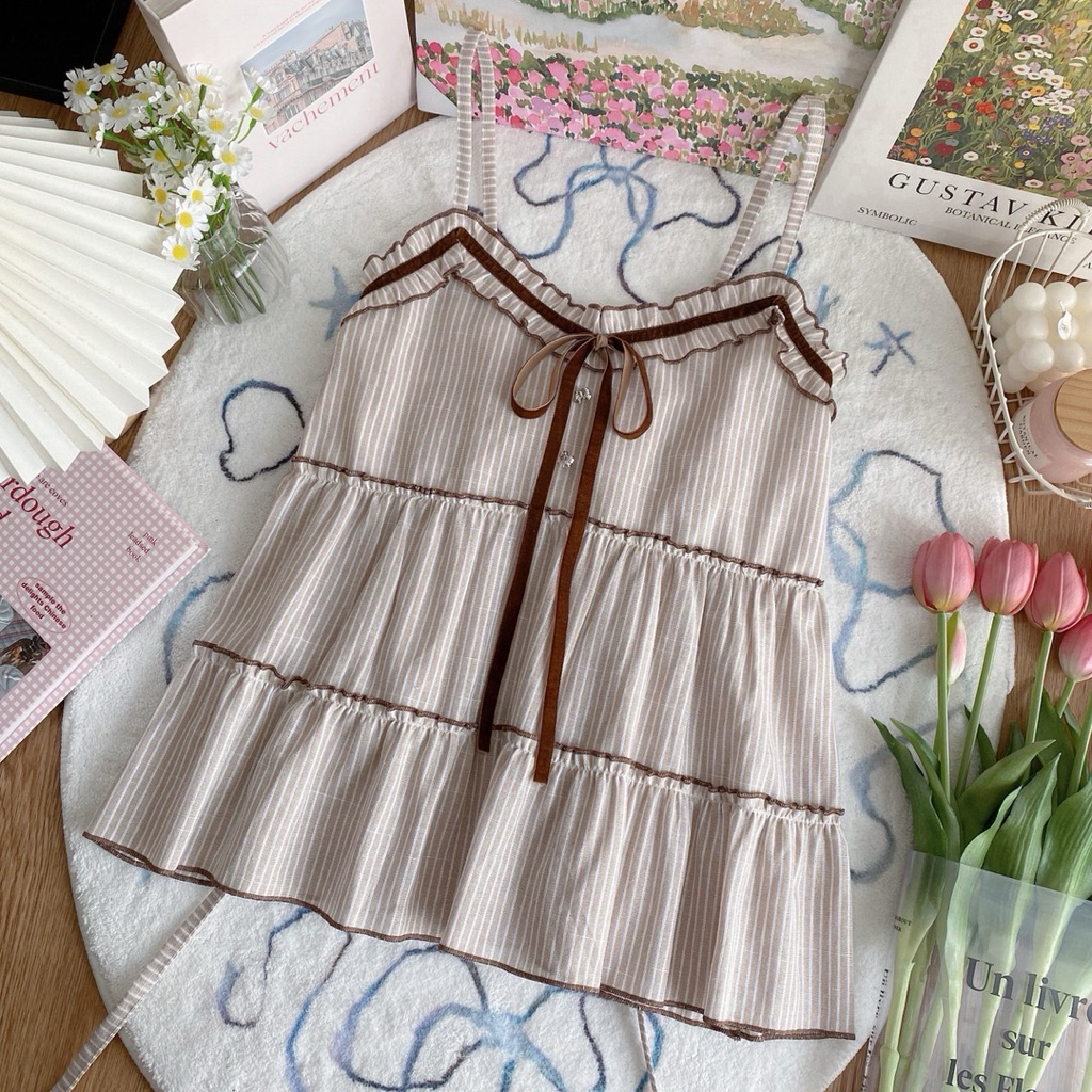 🧺🧸 ‎˗ˏˋ 𝔹𝕒𝕟𝕠𝕗𝕗𝕖𝕖 𝕋𝕠𝕡 | สายเดี่ยวขนมชั้นดีเทลริบบิ้น🧇🍌