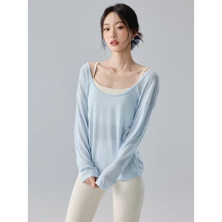 GYMHUB เสื้อโยคะสตรี แขนยาว ใส่ชั้นนอกได้ ระบายอากาศดี หลวมๆ บบาง แห้งเร็ว สำหรับออกกำลังกาย