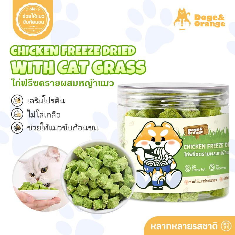 Doge&Orange ไก่ฟรีซดรายผสมนมแพะและหญ้าแมว อาหารแมว โปรตีนสูง เนื้อสัตว์100% ไม่ใส่เกลือ ช่วยขับก้อนขน COD PF13