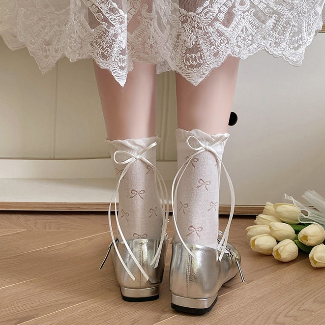 ถุงเท้าผู้หญิงญี่ปุ่น JK ถุงเท้าผูกโบว์ หวานและน่ารัก สไตล์บัลเล่ต์ บางและระบายอากาศได้ดี - รูปที่ 4