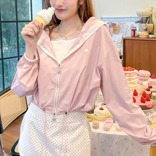 (พร้อมส่ง)RIKA น้องYoko เสื้อฮู้ดกัน UV แต่งลูกไม้