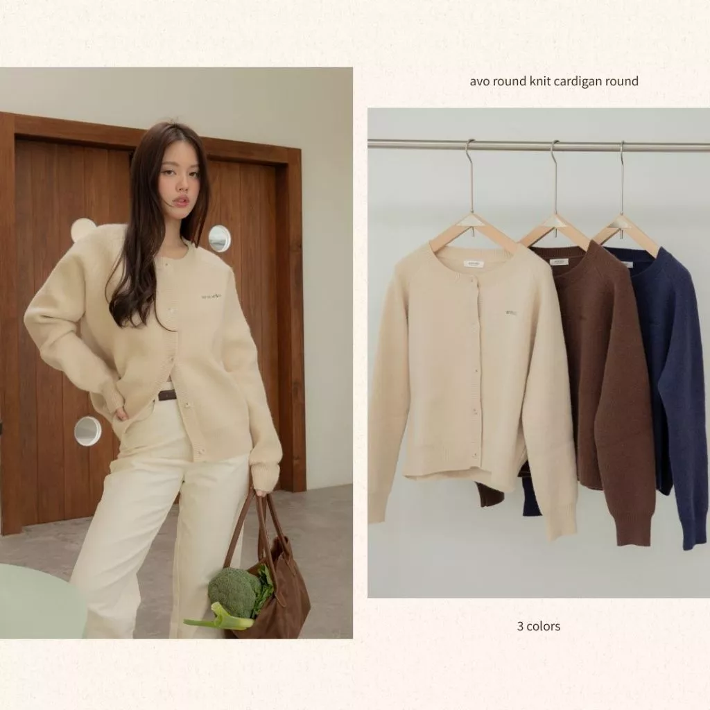 avo เสื้อคาร์ดิแกน oversize round knit cardigan round