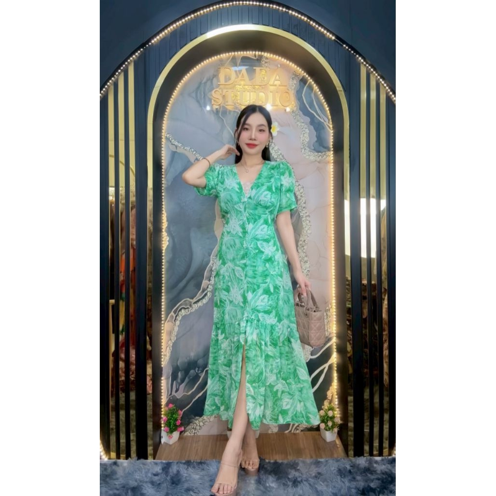 เดรสซีฟองคอวีลายสีน้ำหางปลาสลิมแขนทวิตNo.57 - รูปที่ 2