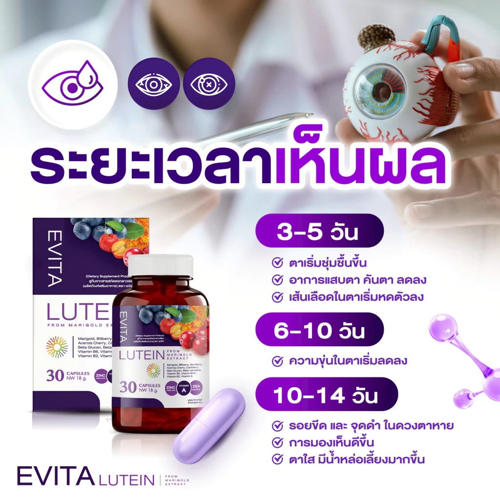EVITA LUTEIN เอวิต้าลูทีน วิตามิน บำรุงดวงตา บำรุงสายตา ลูทีน thumbnail 10