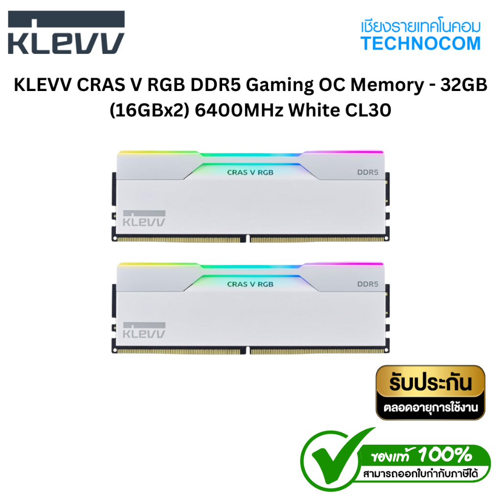 KLEVV CRAS V RGB DDR5 Gaming OC Memory - 32GB (16GBx2) 6400MHz White CL30