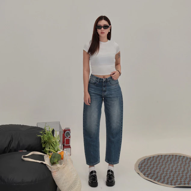 ยีนส์ Nammon Jeans NM42 กางเกงยีนส์ทรง Barrel Leg (Airy Light Blue) - ผ้าไม่ยืด