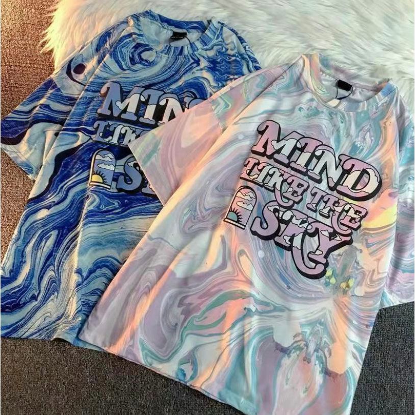 เสื้อยืดผู้หญิงแฟชั่น  ส่วนยาวหลวมของเวอร์ชั่นเกาหลีของฮาจูกุสไตล์มัดย้อมเสื้อยืดเสื้อคู่รัก ใส่สบาย รหัส 122