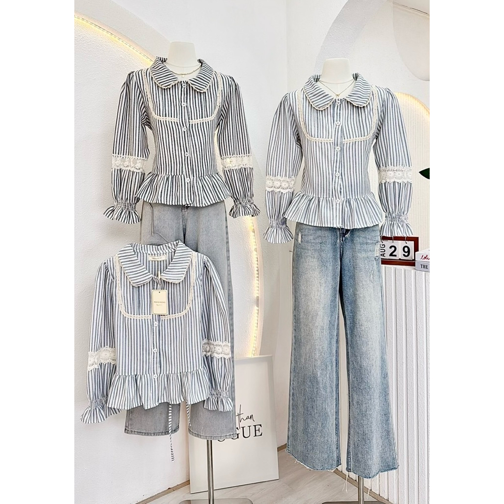 NN720 เสื้อแขนยาวคอบัวลายริ้ว Peekanong🌷