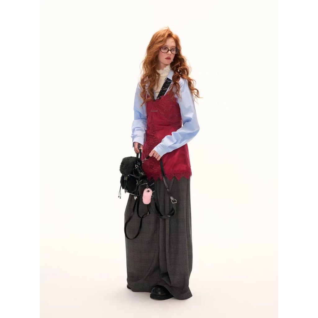 MAMC suede stitching lace satin vest