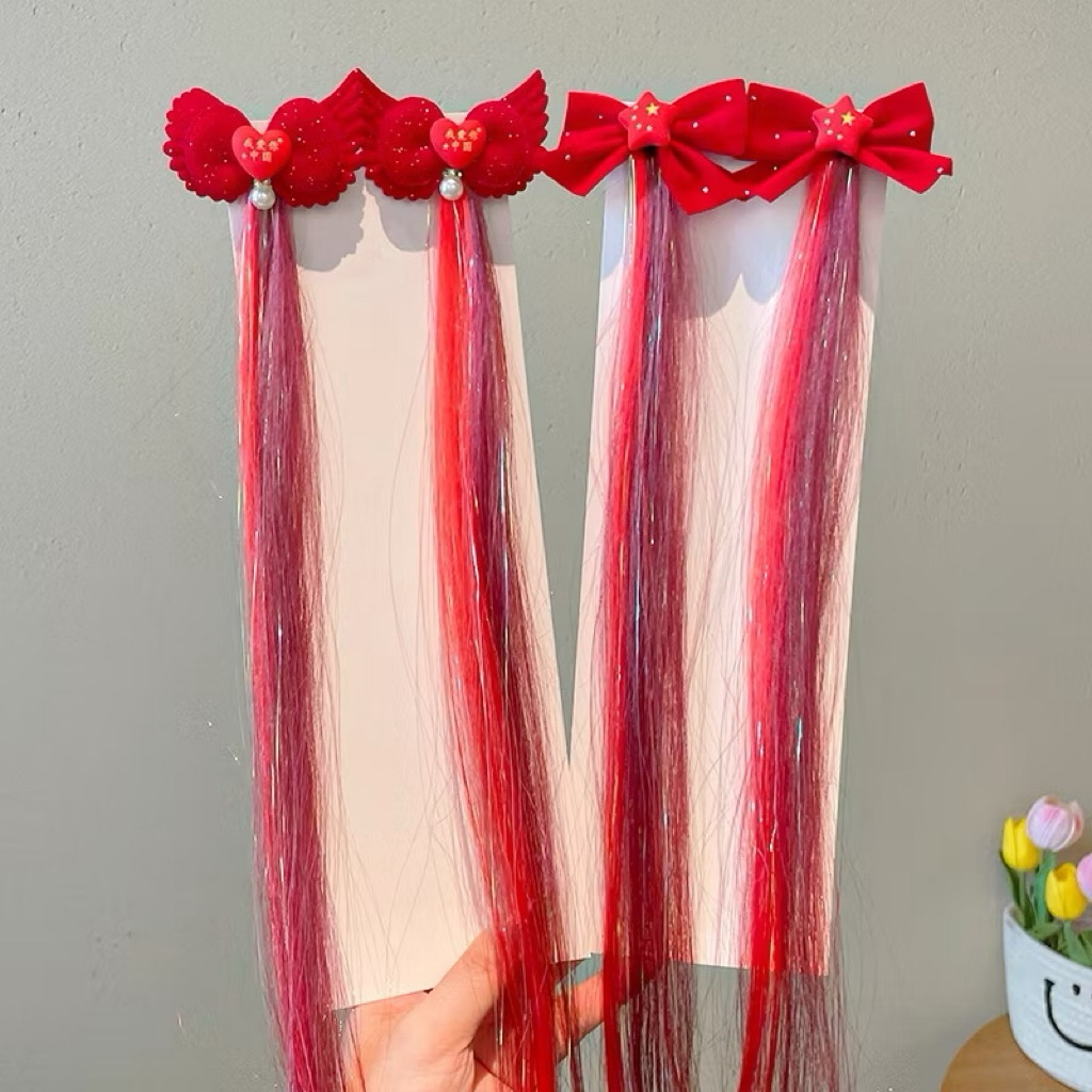 ผมปลอมเด็ก 2ชิ้น 🇹🇭ส่งจากไทย ผมไฮไลท์เด็ก ผมปลอมคริสต์มาสต์ ปีใหม่ ผมตรุษจีน แฮร์พีชเด็ก สีแดง ผมปลอมสีแดง - รูปที่ 6