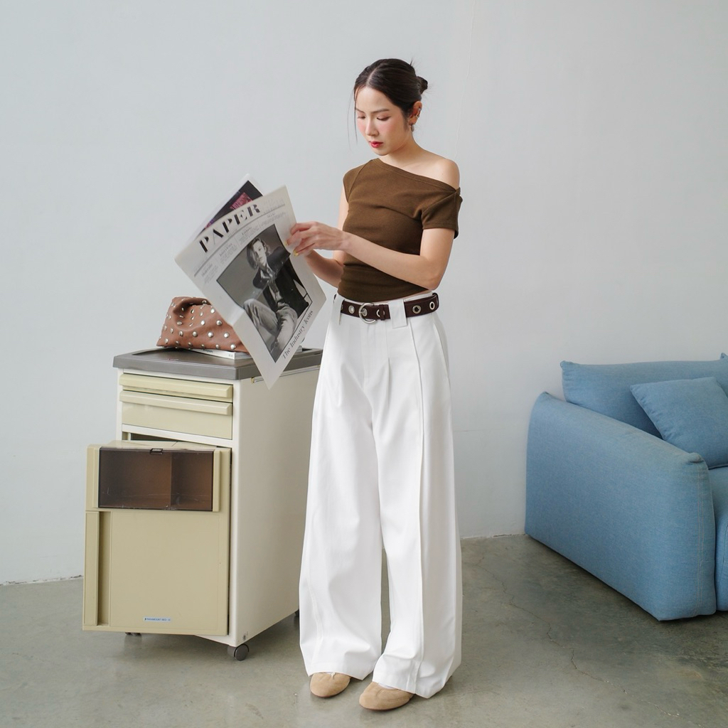 AMUSE BKK - Krippy Pants กางเกงขายาวดีเทลจีบหน้า เพิ่มเลเยอร์ ดูพรีเมียม