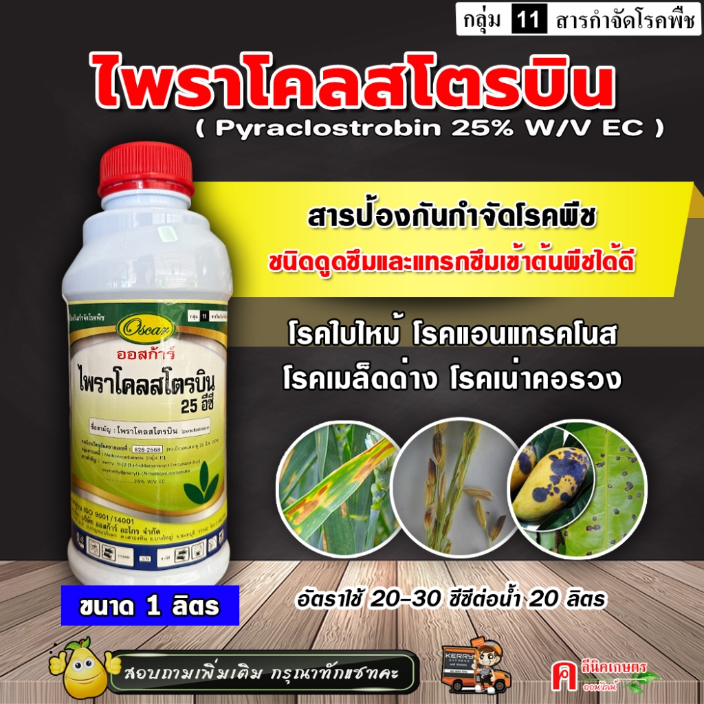 ไพราโคลสโตรบิน ( 1 ลิตร ) ใช้ป้องกันกำจัดโรคพืช ชนิดดูดซึมและแทรกซึม โรคใบไหม้ ใบจุด โรคราแป้ง
