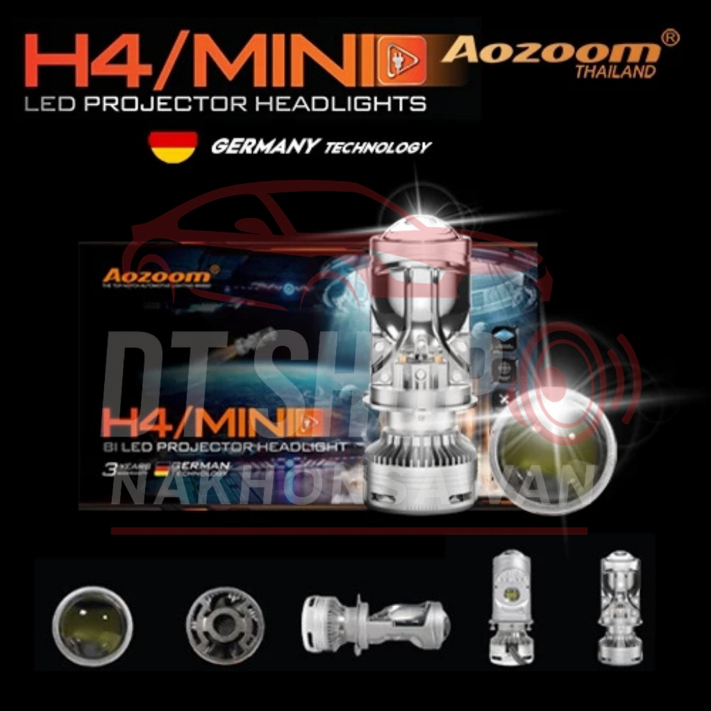 Aozoom Mini H4 ไฟหน้ารถยนต์ LED โปรเจคเตอร์ 40W/75W สว่าง กันน้ำ ใช้งานนาน ประกัน 3 ปี ติดตั้งง่าย