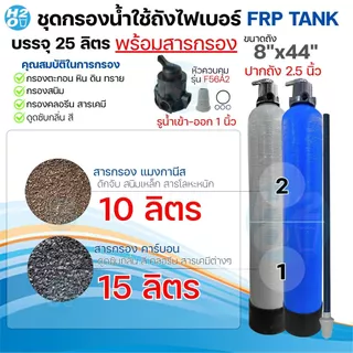 ชุดถังกรองน้ำใช้ ถังไฟเบอร์ FRP 1ถัง ขนาด 8x44 นิ้ว พร้อมสารกรอง/หัวควบคุมถัง กรองน้ำประปา น้ำบาดาล